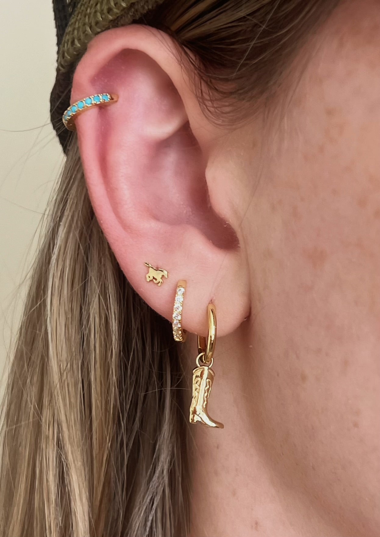 Reversible cz and turquoise huggie earrings